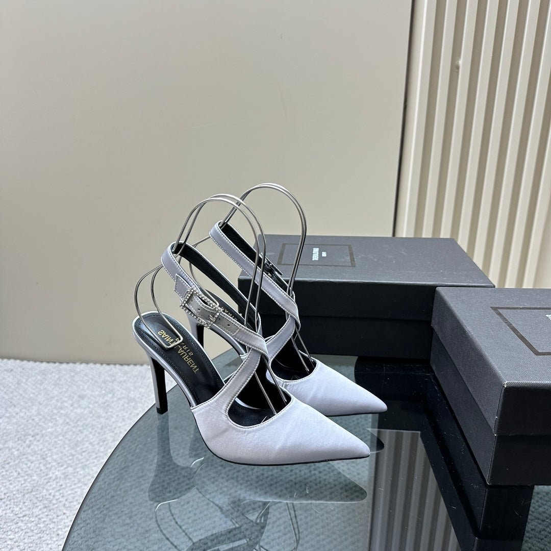 SL CROSS-STRAP SLINGBACK LIGHT BLUE SATIN