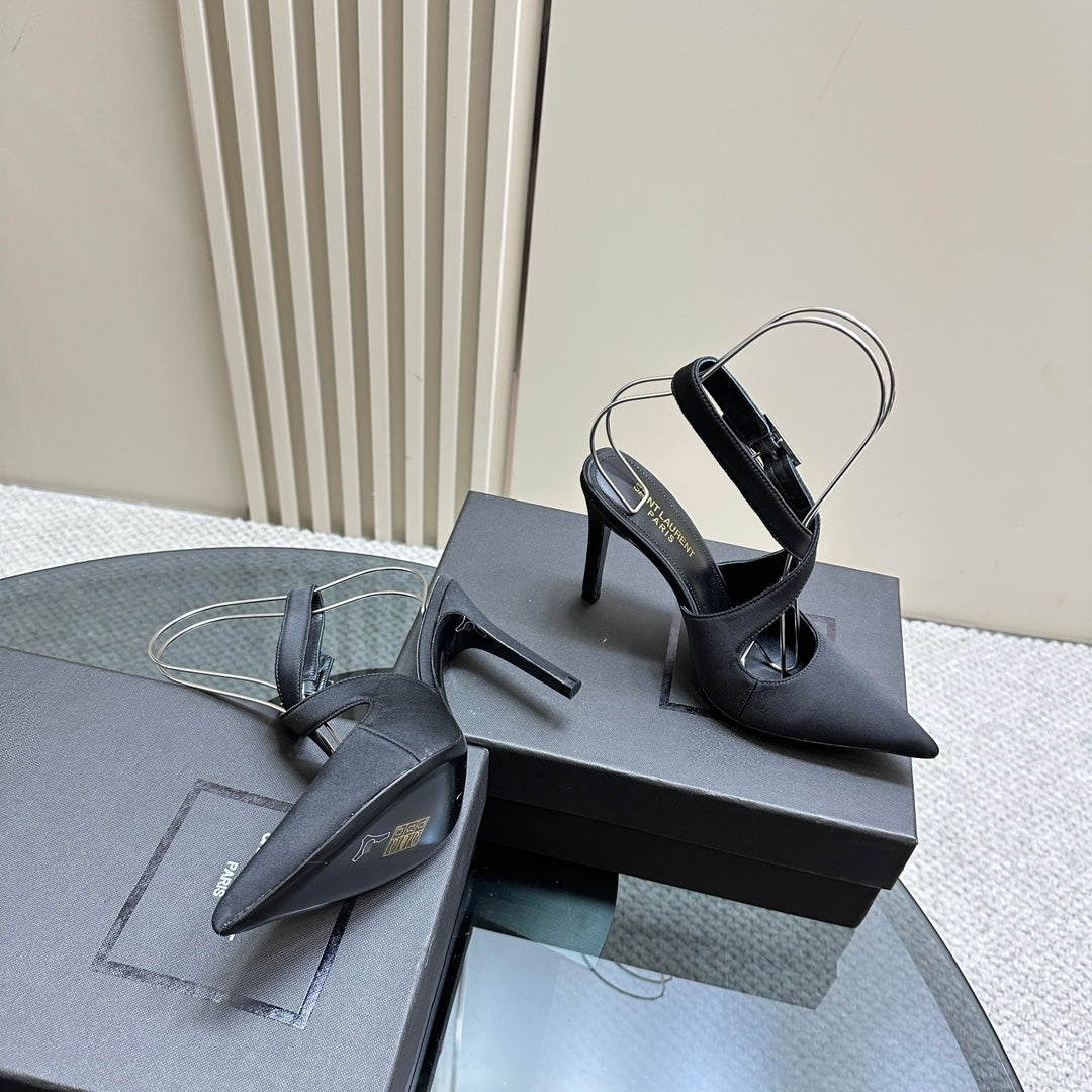 SL CROSS-STRAP SLINGBACK BLACK SATIN