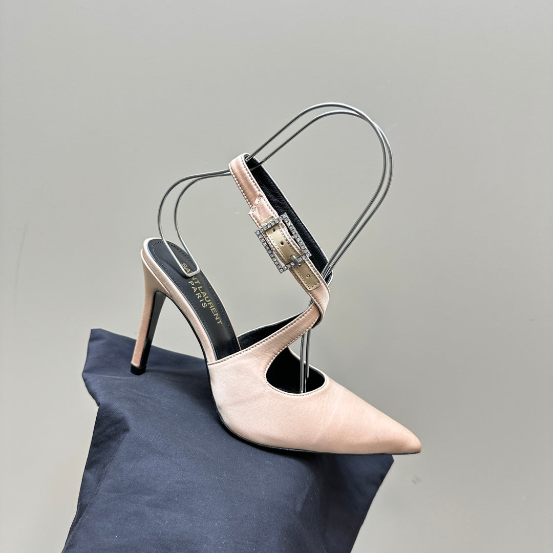 SL CROSS-STRAP SLINGBACK PINK NUDE SATIN