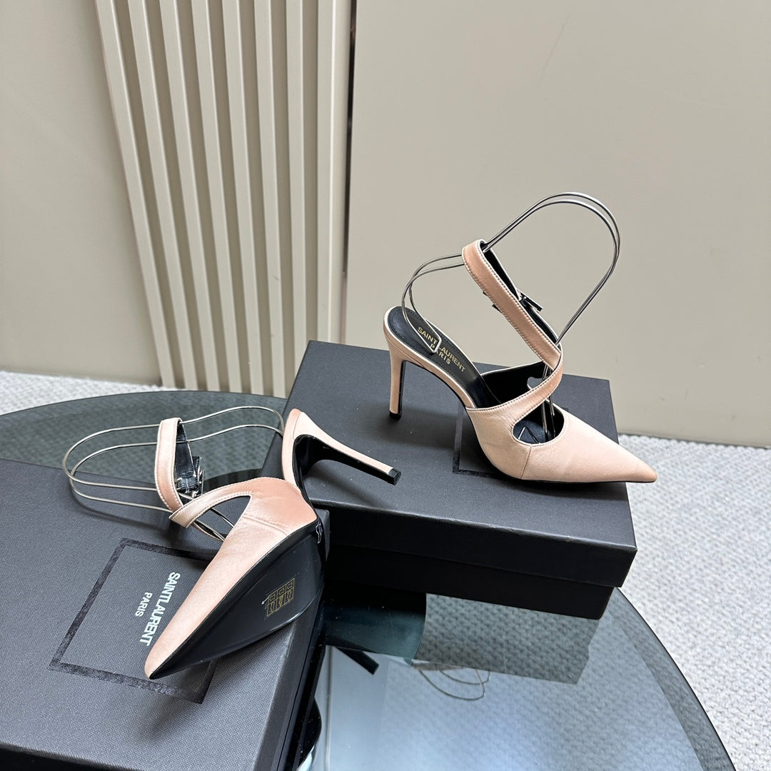 SL CROSS-STRAP SLINGBACK PINK NUDE SATIN