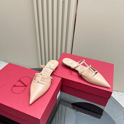 ROCKSTUD WISPY NUDE TAN CALFSKIN MULE 20MM