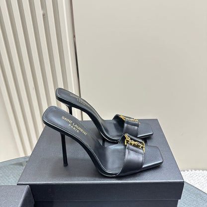 SL BABYLONE SLIDE PUMPS 115 BLACK CALFSKIN