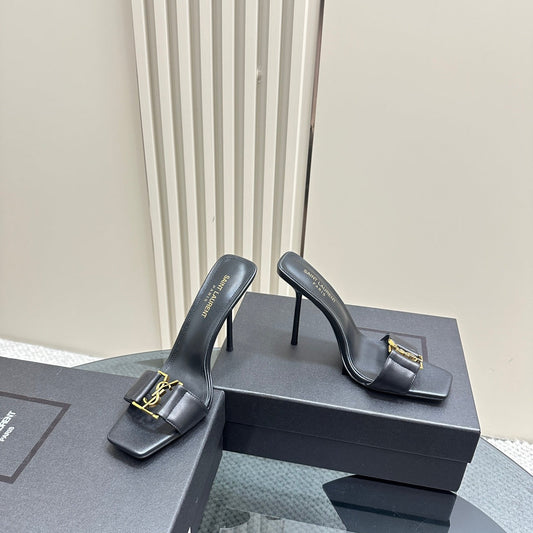 SL BABYLONE SLIDE PUMPS 115 BLACK CALFSKIN