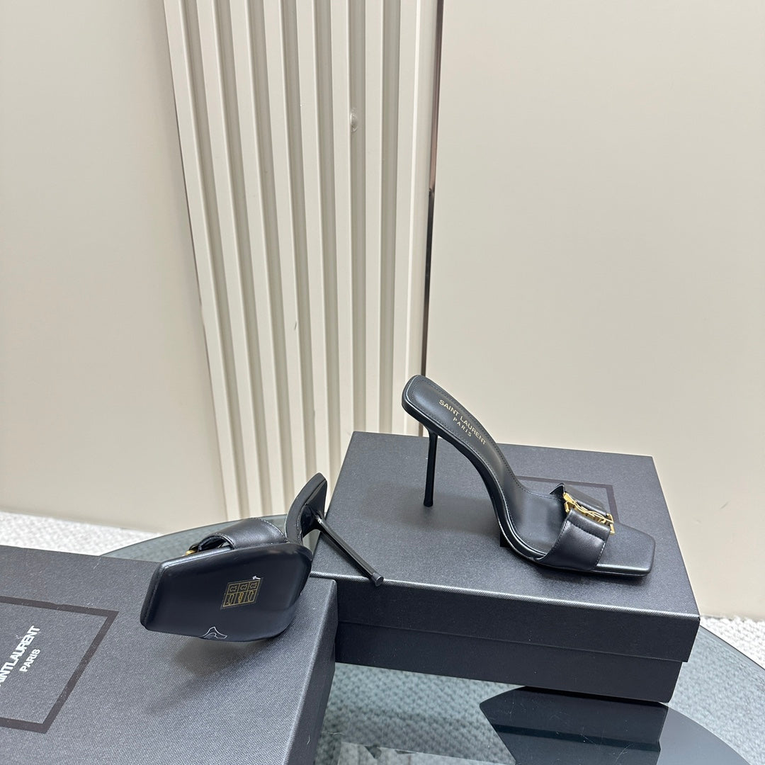 SL BABYLONE SLIDE PUMPS 115 BLACK CALFSKIN