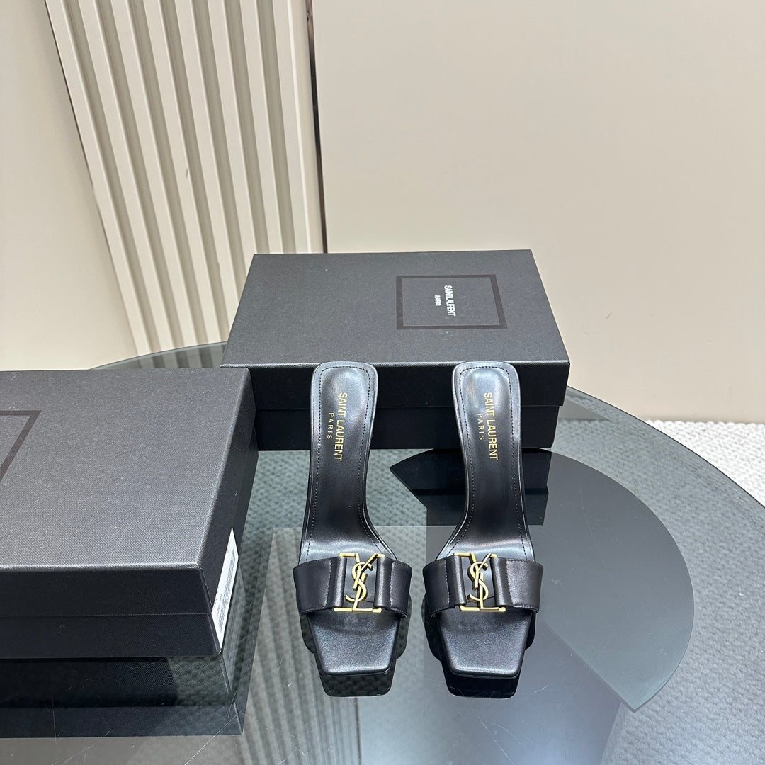 SL BABYLONE SLIDE PUMPS 115 BLACK CALFSKIN