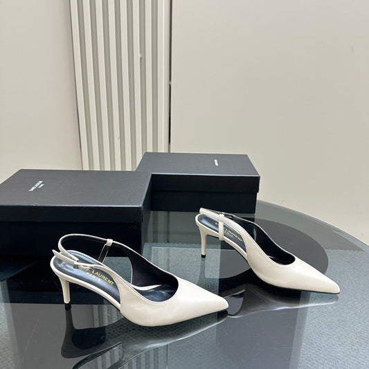 SL TRAPEZE HEEL SLINGBACK PUMP WHITE CALFSKIN