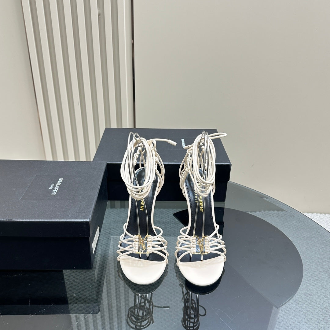 SL BABYLONE SANDALS 105 WHITE LAMBSKIN