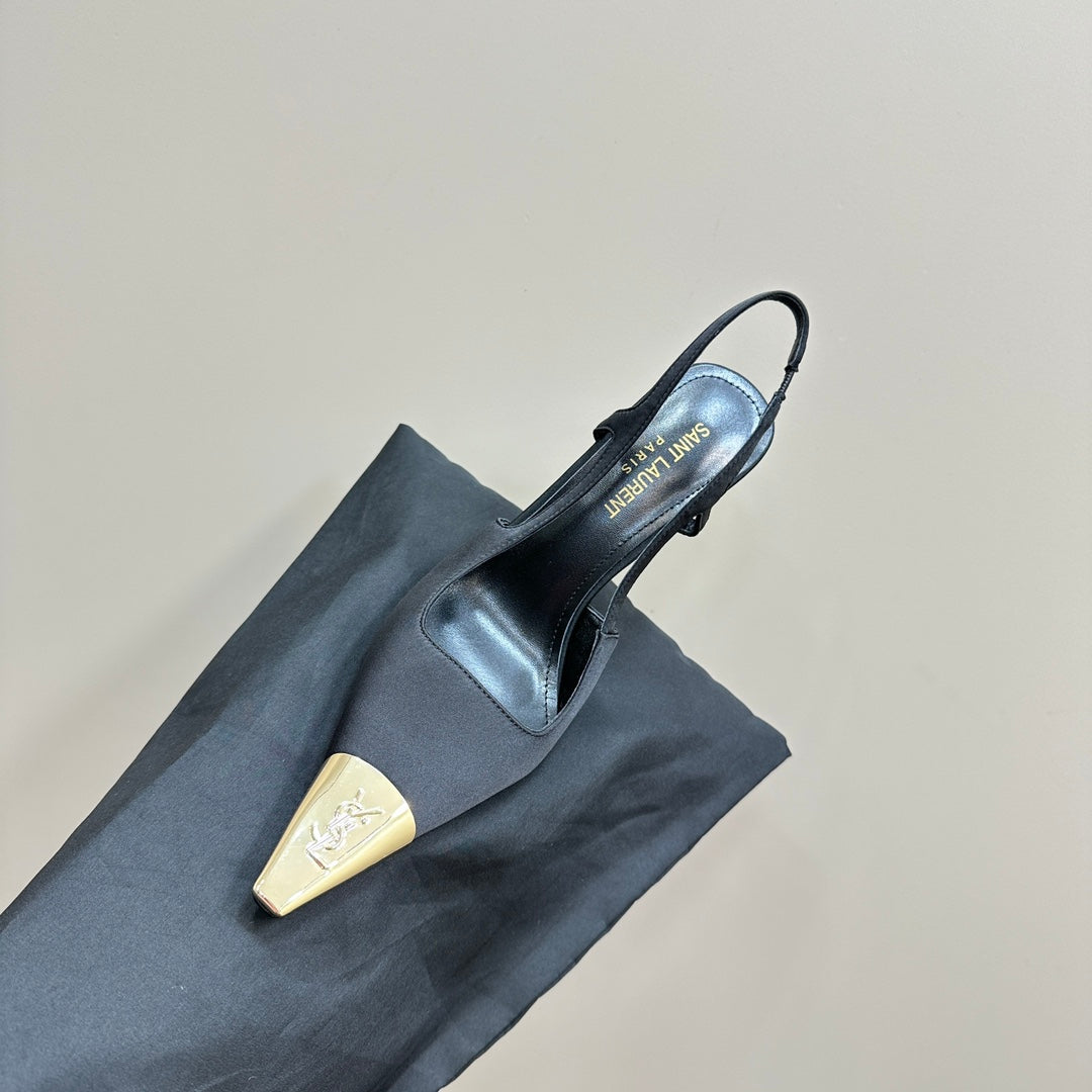 SL JEANNE SLINGBACK PUMPS BLACK SATIN