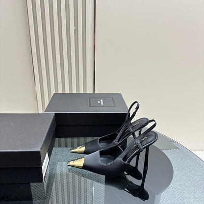 SL JEANNE SLINGBACK PUMPS BLACK SATIN