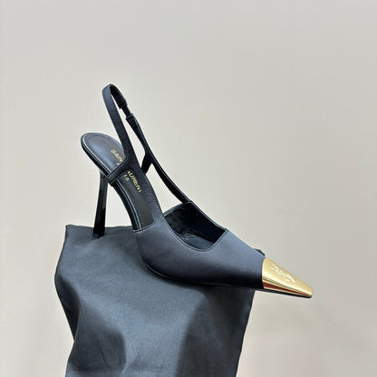 SL JEANNE SLINGBACK PUMPS BLACK SATIN