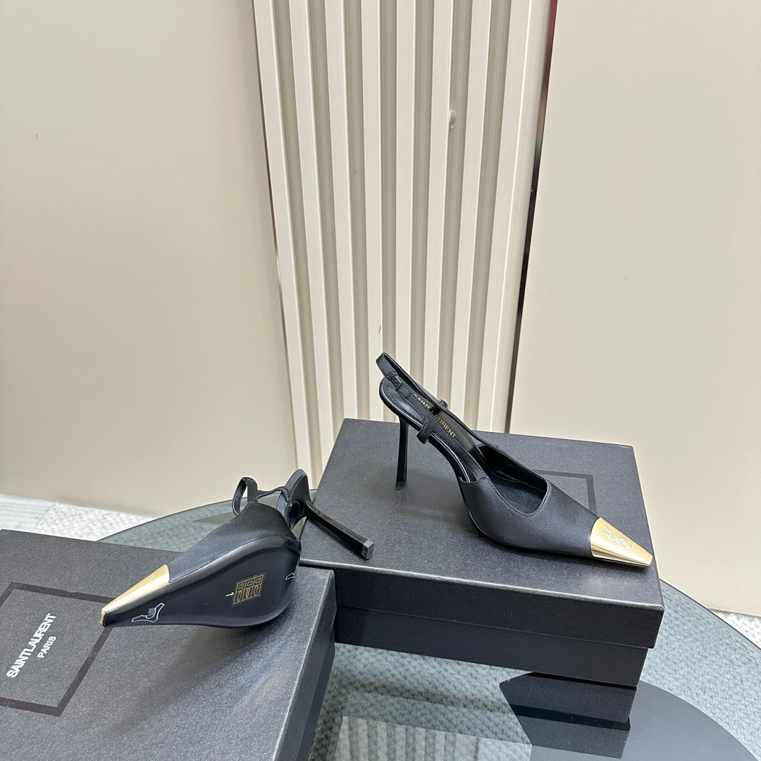 SL JEANNE SLINGBACK PUMPS BLACK SATIN