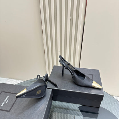 SL JEANNE SLINGBACK PUMPS BLACK SATIN