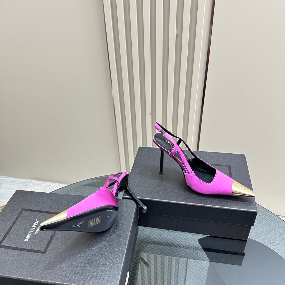 SL JEANNE SLINGBACK PUMPS NEON PINK SATIN