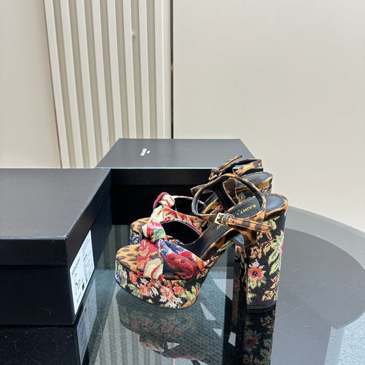 BIANCA PLATFORM SANDALS IN FLOWER PATTERN CANVAS