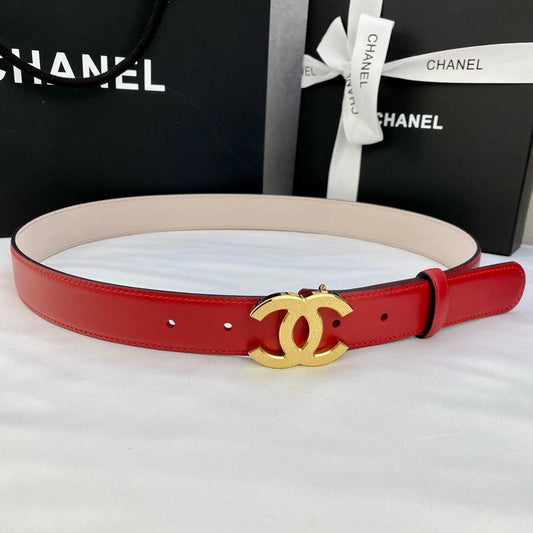 DOUBLE C BELT 30MM IN RED CALFSKIN METAL BUCKLE