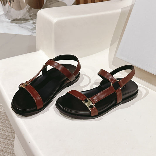 MAUD SANDAL WITH TRIOMPHE IN RUST BROWN CALFSKIN