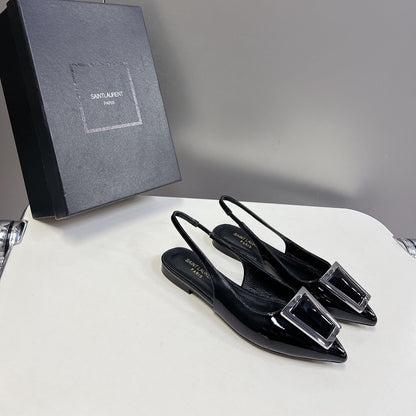 SL SQUARE BUCKLE SLINGBACK BLACK POLISHED CALFSKIN