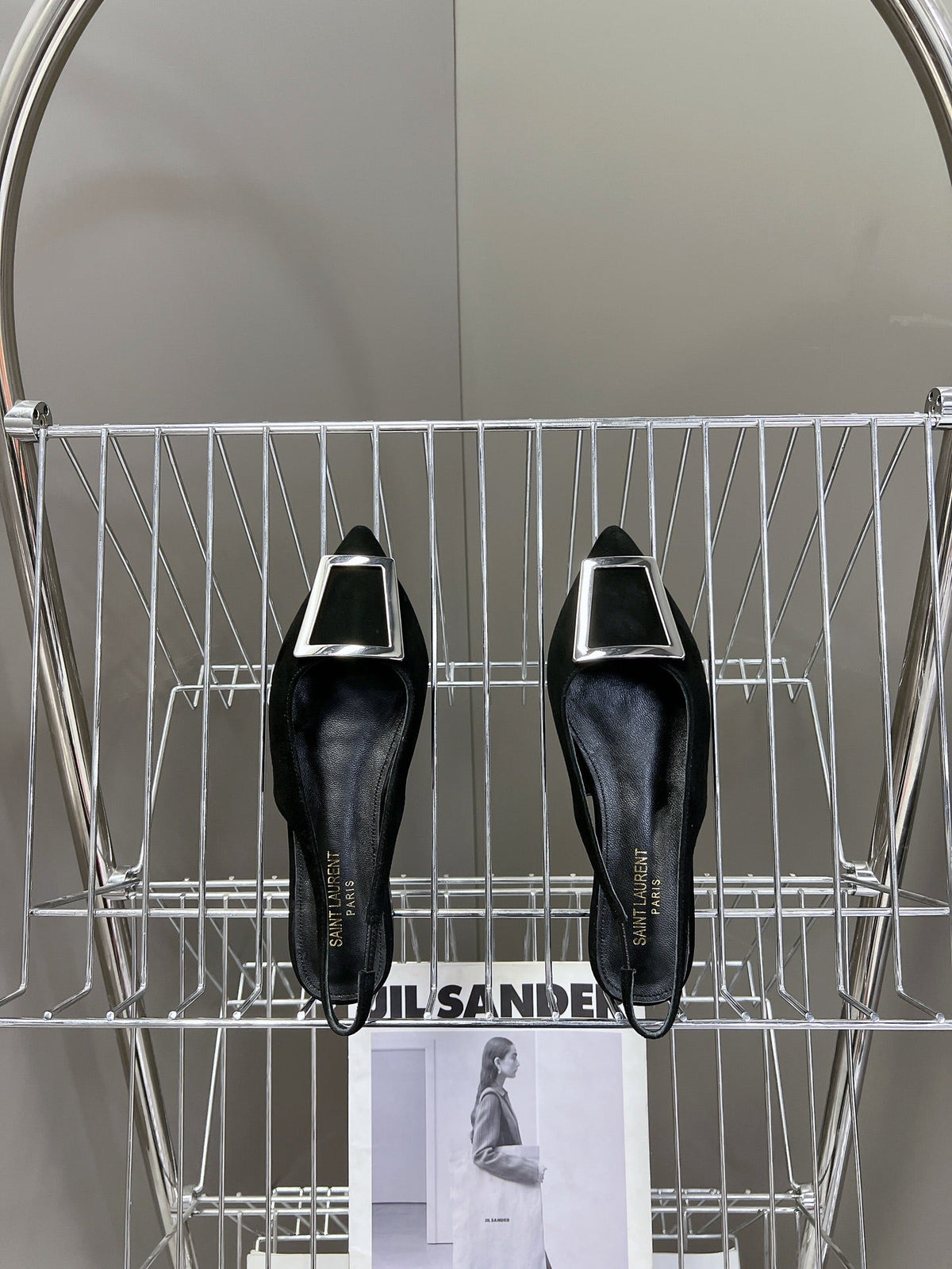 SL SQUARE BUCKLE SLINGBACK BLACK SUEDE