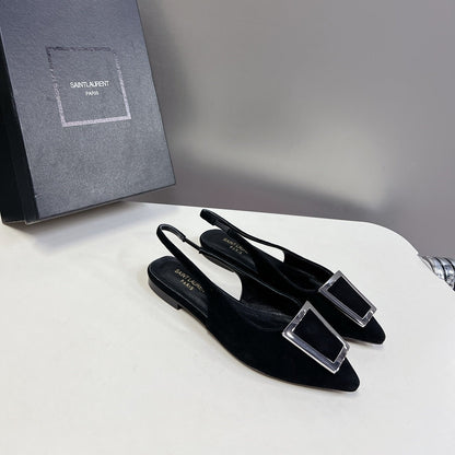 SL SQUARE BUCKLE SLINGBACK BLACK SUEDE