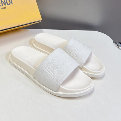 FENDI ROMA SLIDES IN WHITE LAMBSKIN LEATHER