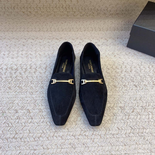 LOAFERS WITH GOLD HARDWARE IN BLACK SUEDE