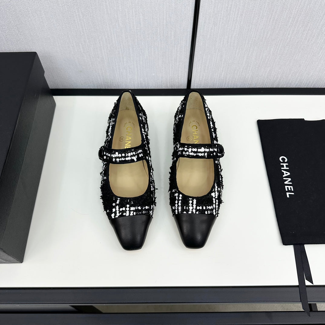 MARY JANE BLACK MIX WHITE TWEED AND CALFSKIN