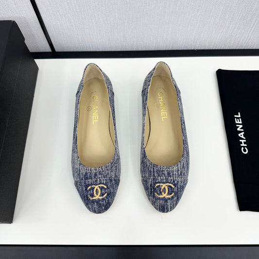 cc ballet flat blue with white stripe denim 166816