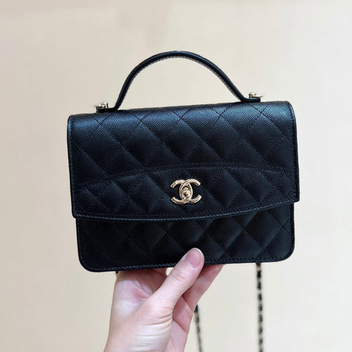 TOP HANDLE FLAP BACKPACK 18 IN BLACK CALFSKIN