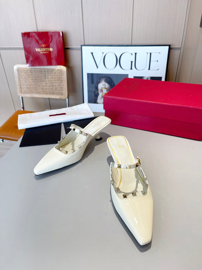 ROCKSTUD CAGED MULES 5 CM IN WHITE CALFSKIN
