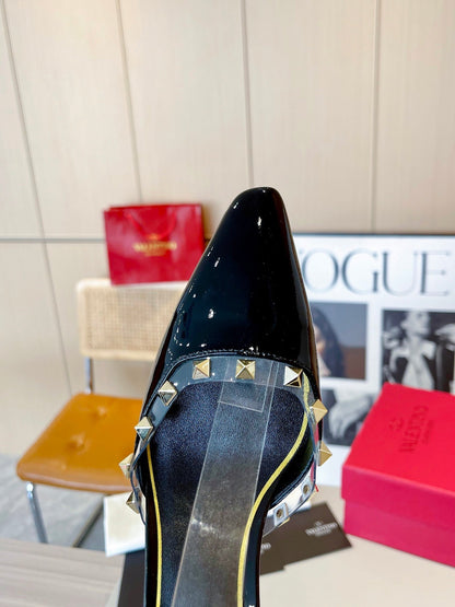 ROCKSTUD CAGED SLINGBACKS 5 CM IN BLACK CALFSKIN