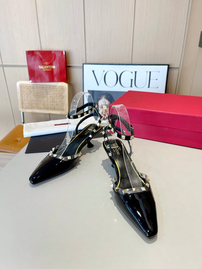 ROCKSTUD CAGED SLINGBACKS 5 CM IN BLACK CALFSKIN