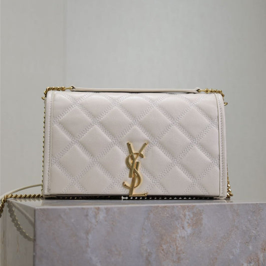 BECKY 22 IN WHITE QUILTED LAMBSKIN GOLD HARDWARE