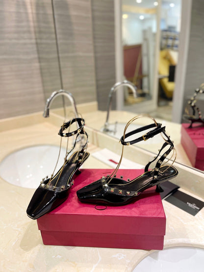 ROCKSTUD SLINGBACK IN BLACK CALFSKIN 50MM