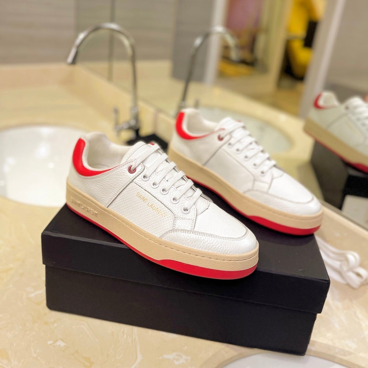 SL SL/61 SNEAKERS WHITE AND RED CALFSKIN