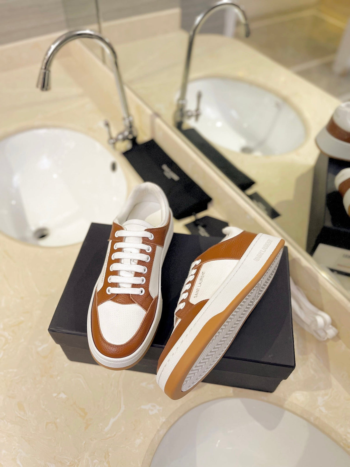 SL SL/61 SNEAKERS WHITE-BROWN CALFSKIN