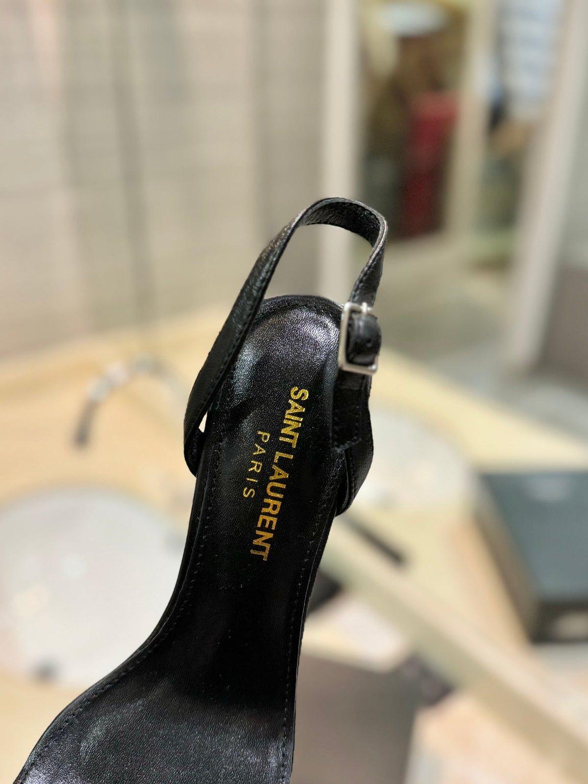 SL OPYUM SANDALS 80 BLACK AND GOLD CALFSKIN