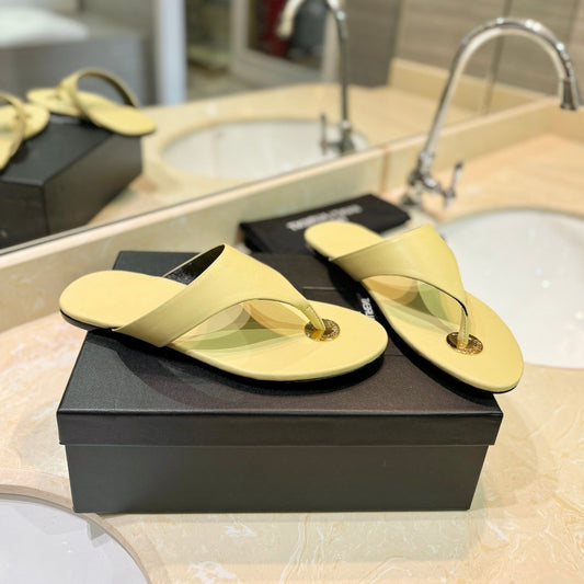 SL KOUROS THONG SANDALS PASTEL YELLOW CALFSKIN