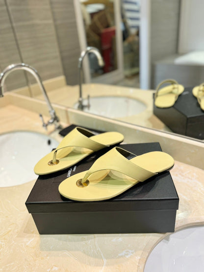 SL KOUROS THONG SANDALS PASTEL YELLOW CALFSKIN