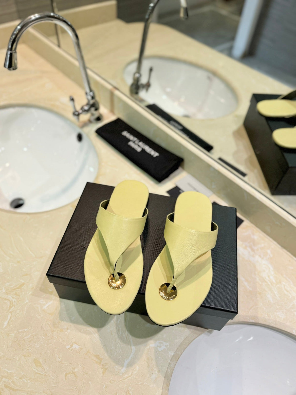 SL KOUROS THONG SANDALS PASTEL YELLOW CALFSKIN