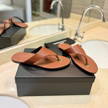 SL KOUROS THONG SANDALS BROWN CALFSKIN