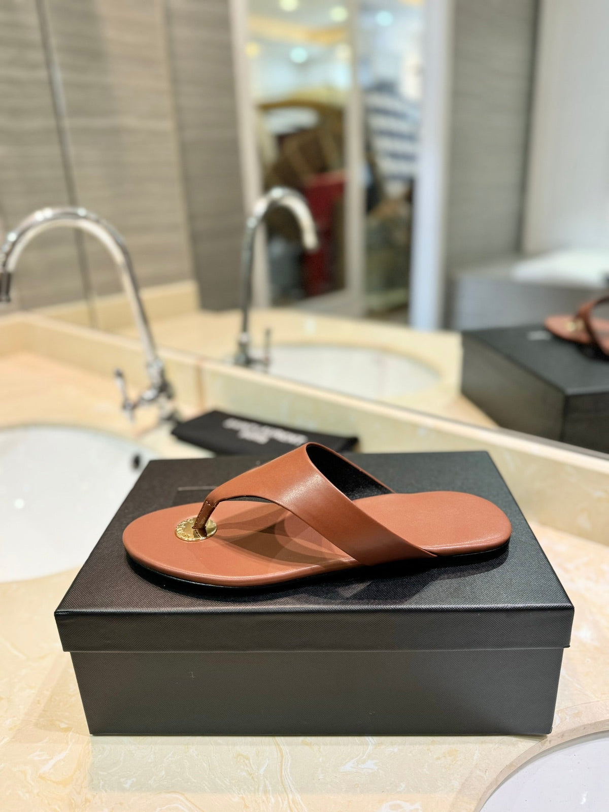 SL KOUROS THONG SANDALS BROWN CALFSKIN