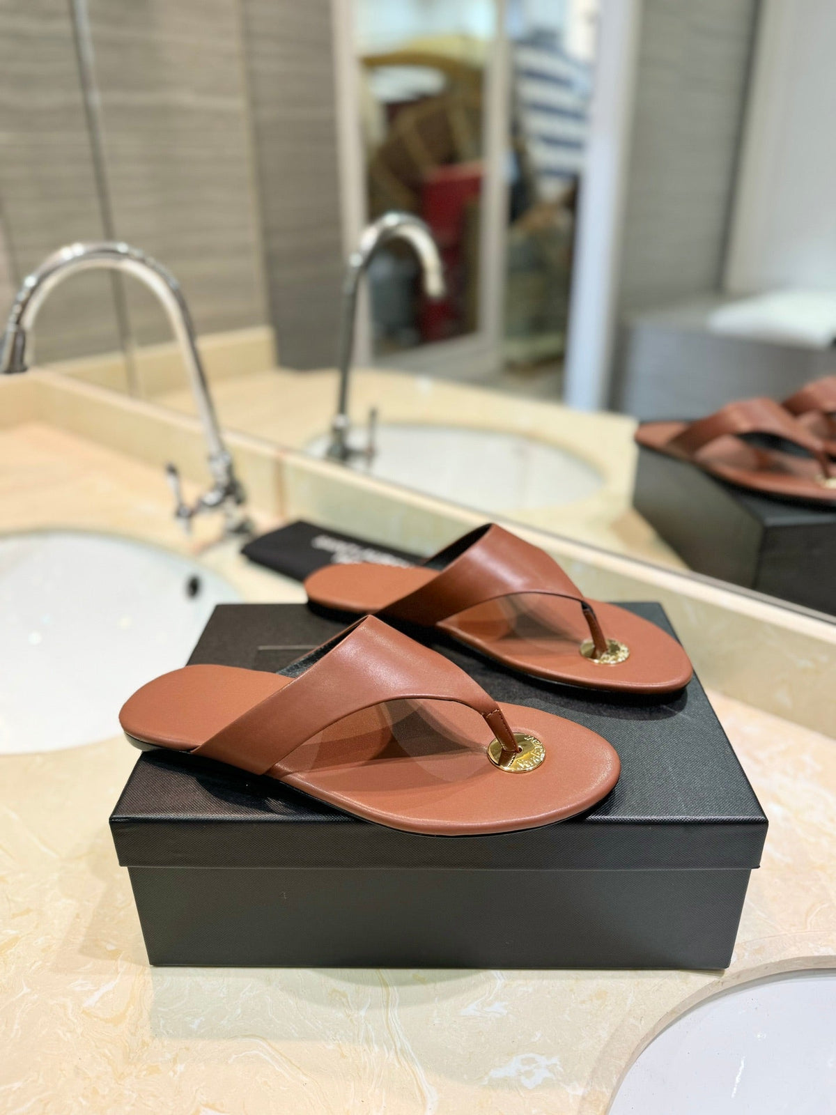 SL KOUROS THONG SANDALS BROWN CALFSKIN