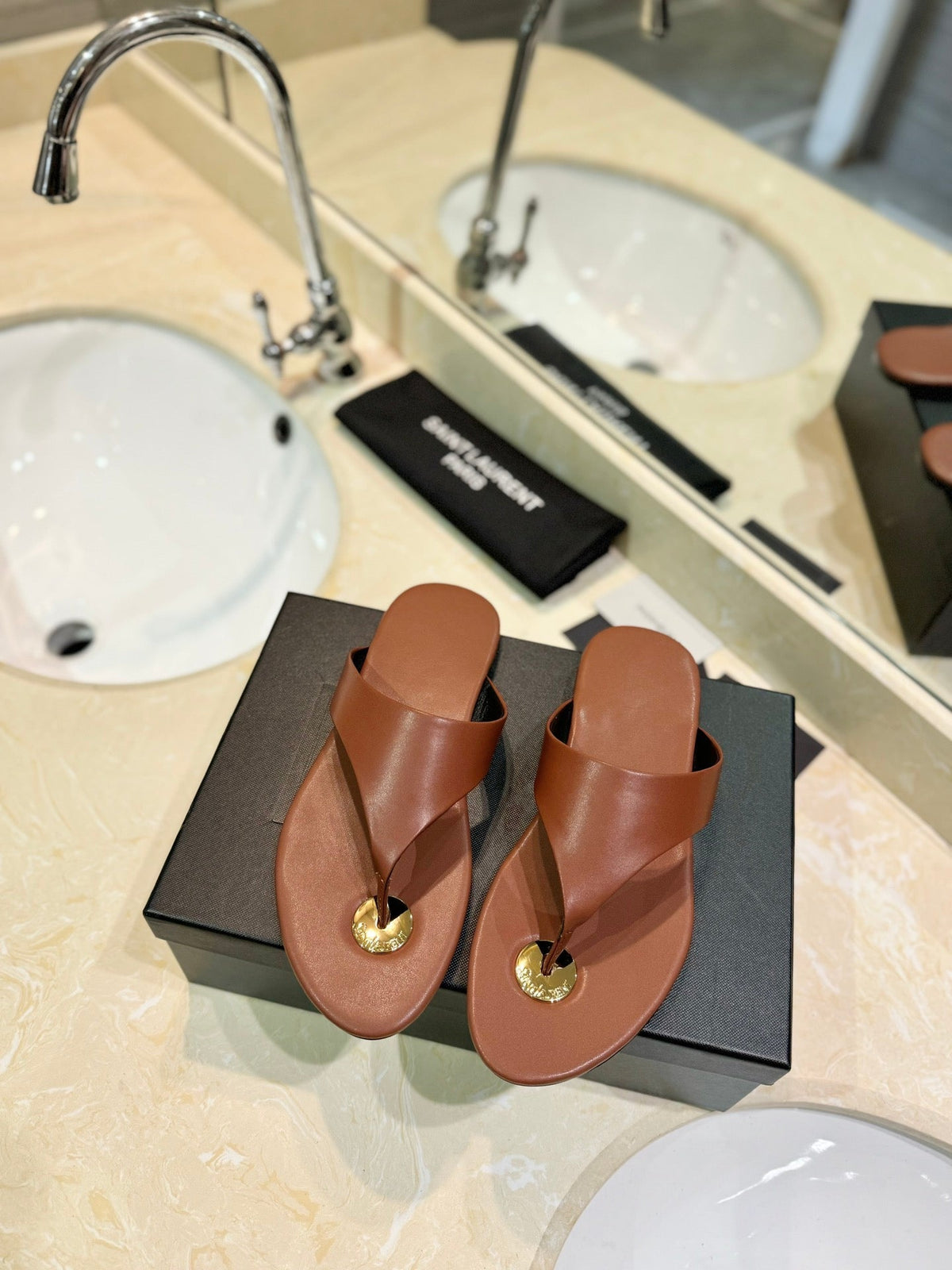 SL KOUROS THONG SANDALS BROWN CALFSKIN