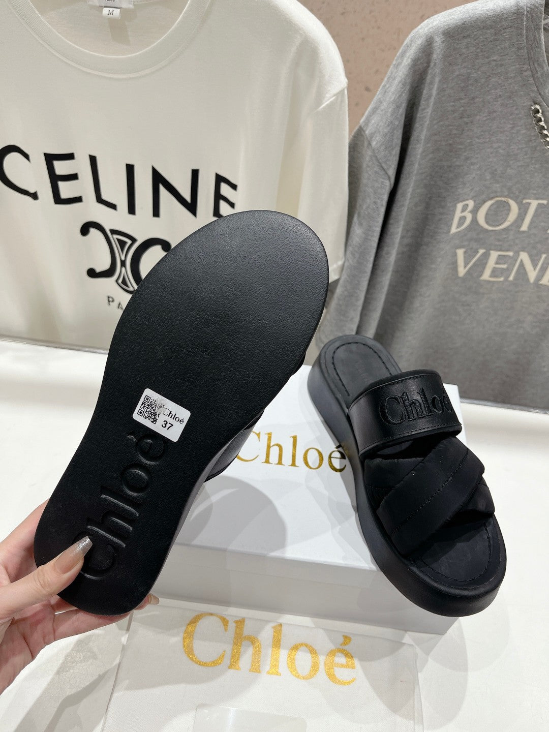 MILA PLATFORM 5 CM IN BLACK NYLON WITH EMBROIDERED LOGO