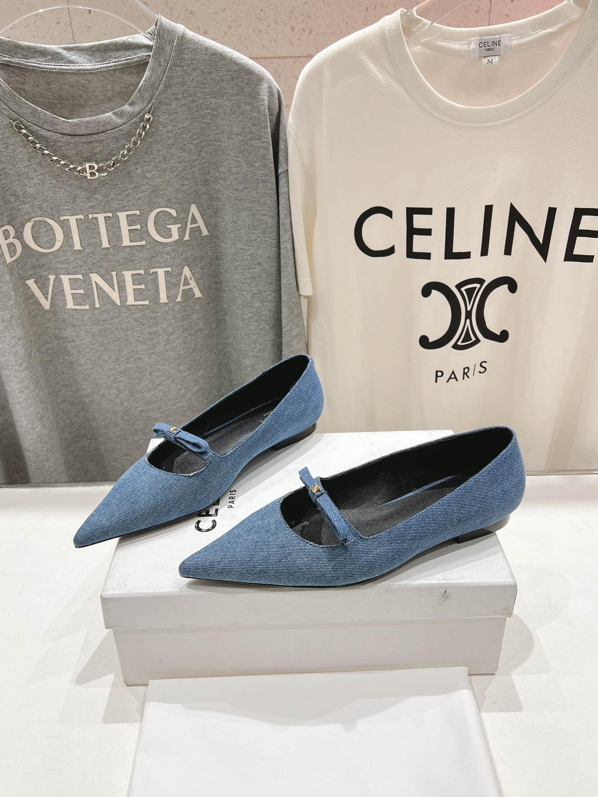 SUZY POINTY TOE BALLERINA IN BLUE DENIM