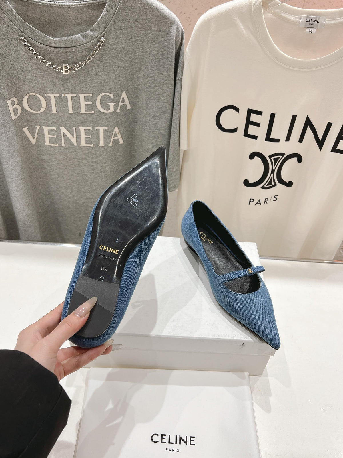 SUZY POINTY TOE BALLERINA IN BLUE DENIM