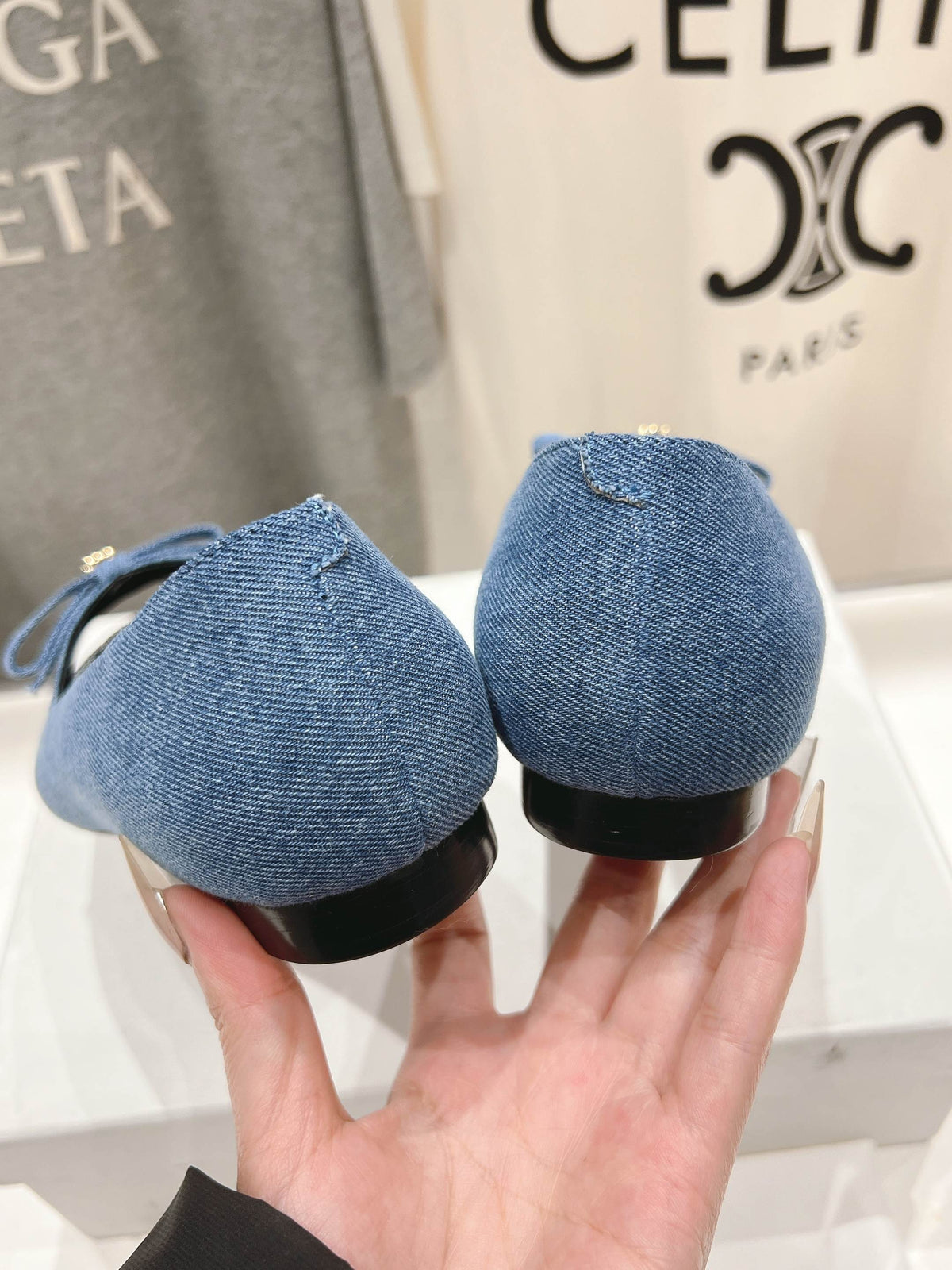 SUZY POINTY TOE BALLERINA IN BLUE DENIM
