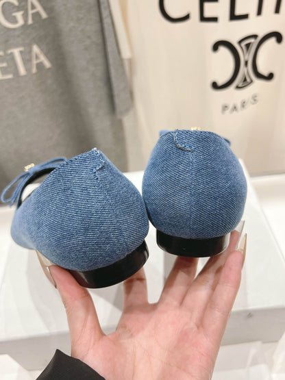 SUZY POINTY TOE BALLERINA IN BLUE DENIM