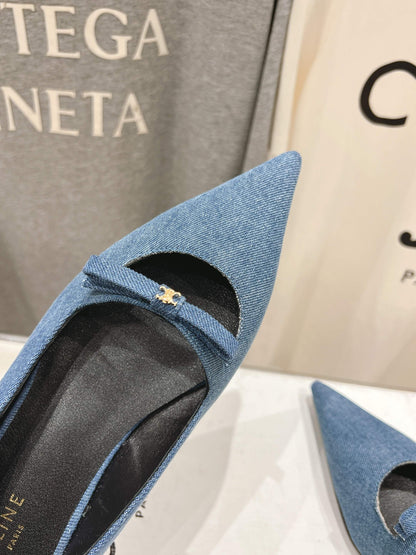 SUZY POINTY TOE BALLERINA IN BLUE DENIM