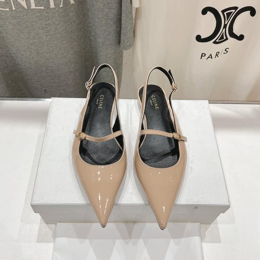 JUDY FLAT SLINGBACK IN TAN BEIGE PATENT CALFSKIN